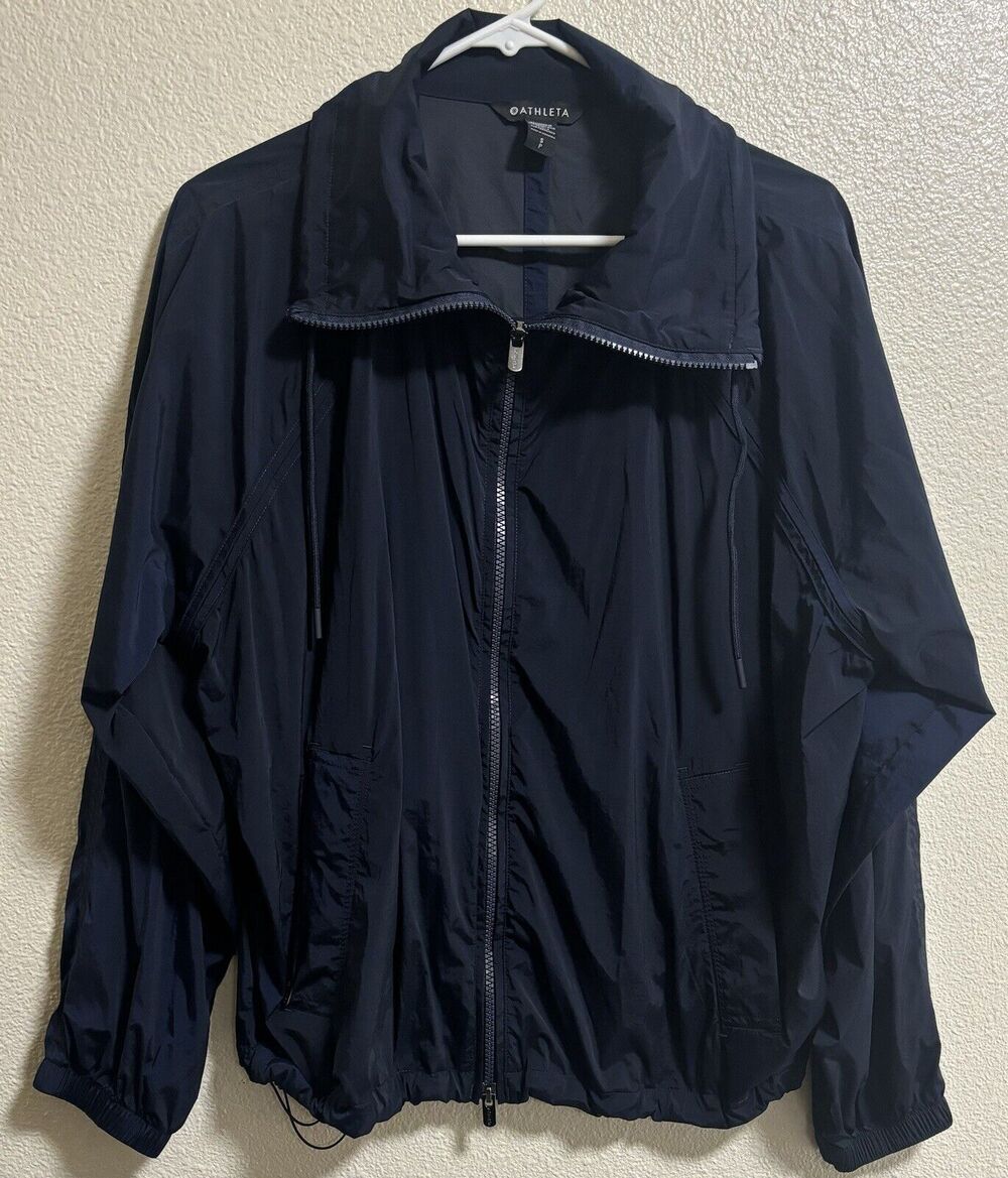 ATHLETA Navy Jacket Windbreaker Double Zipper Gorpcore Hiking Camp Women’s Sz S